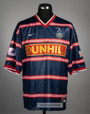 David Rocastle navy, red and white Sabah FC no.12 jersey, circa 1999,
 Nike, short-sleeved with SABAH MALAYSIA and M LEAGUE sleeve badges, club crest 