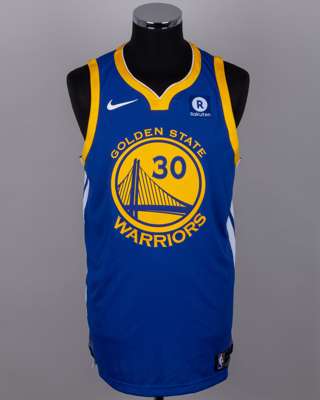 Steph Curry blue No.30 Golden State Warriors autographed basketball shirt, 2017-18