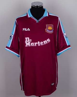 Neil Ruddock claret and blue No.6 West Ham United short-sleeved shirt, 1999-2001
