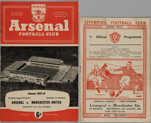 Arsenal v. Manchester United match programme, 1st February 1958, 
 final League match played by the Busby Babes before the Munich Air Disaster and Liv