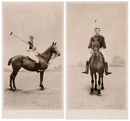 A pair of photographic plates of the polo players George Miller and Lt. Col. H de Beauvoir de Lisle, published by Elliott & Fry, uniformly mounted, fr