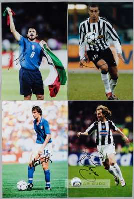 Collection of signed photographs by Italian internationals and Juventus players, 
 including Buffon, Materazzi, Inzaghi, Pirlo, Guttuso, Cannavaro, Ta