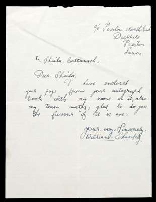 A manuscript letter featuring the full signature of Bill Shankly circa 1937, one page letter, in ink, written in response to a fan while at Preston No