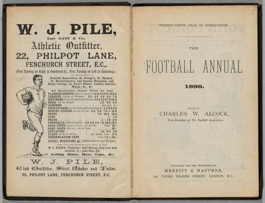 The Football Annual 1896, edited by Charles W. Alcock, published by Merrritt & Hatcher, London,
 twenty-ninth edition, 154-pages with hardcover, featu