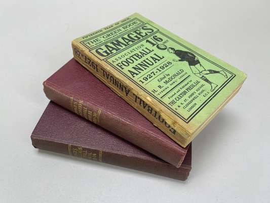 Gamages football annuals 1923-24 & 1929-30, 
 both bound in wine hardbacked bindings with gold to spine, Gamages Association Football Annuals and year