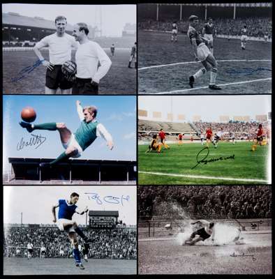 Autographed football photographs, 215 in total, all featuring former players from the 1950s - 1980s, all measuring 12'' x 8'' and signed using permane