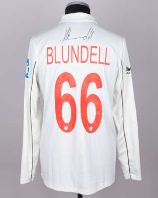 Tom Blundell No.66 New Zealand v. England match worn, autographed Red For Ruth shirt