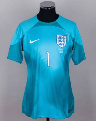 Jordan Pickford blue No.1 England v. Malta goalkeeper shirt, 2023