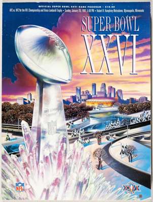 Superbowl 26, 1992 American Football Official 254 page programme for the game played between the Washington Redskins and Buffalo Bills. 
 Very good co
