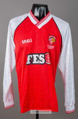 Dougie Lawrie red and white Stirling Albion Second Division Champions no.5 jersey, season 1990-91,
 Spall, long-sleeved inscribed 2ND DIVISION CHAMPIO