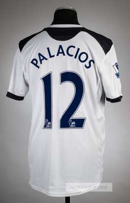 Squad signed Wilson Palacios white Tottenham Hotspur no.12 home jersey, season 2010-11,
 Puma, short-sleeved with BARCLAYS PREMIER LEAGUE sleeve badge