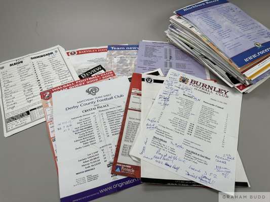 A large box of football team sheets,
 ranging from the mid 1990's to the mid 2000s and featuring mostly Northern Clubs from both the Premier League an