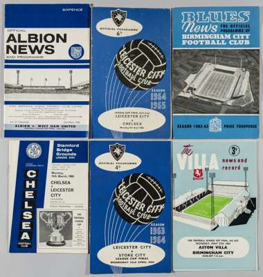 Pre-Wembley Stadium Football League Cup Finals programmes 1963 to 1966,
 1963 Aston Villa v Birmingham City, both legs 23/5/1963 & 27/5/1963; 1964 Sto