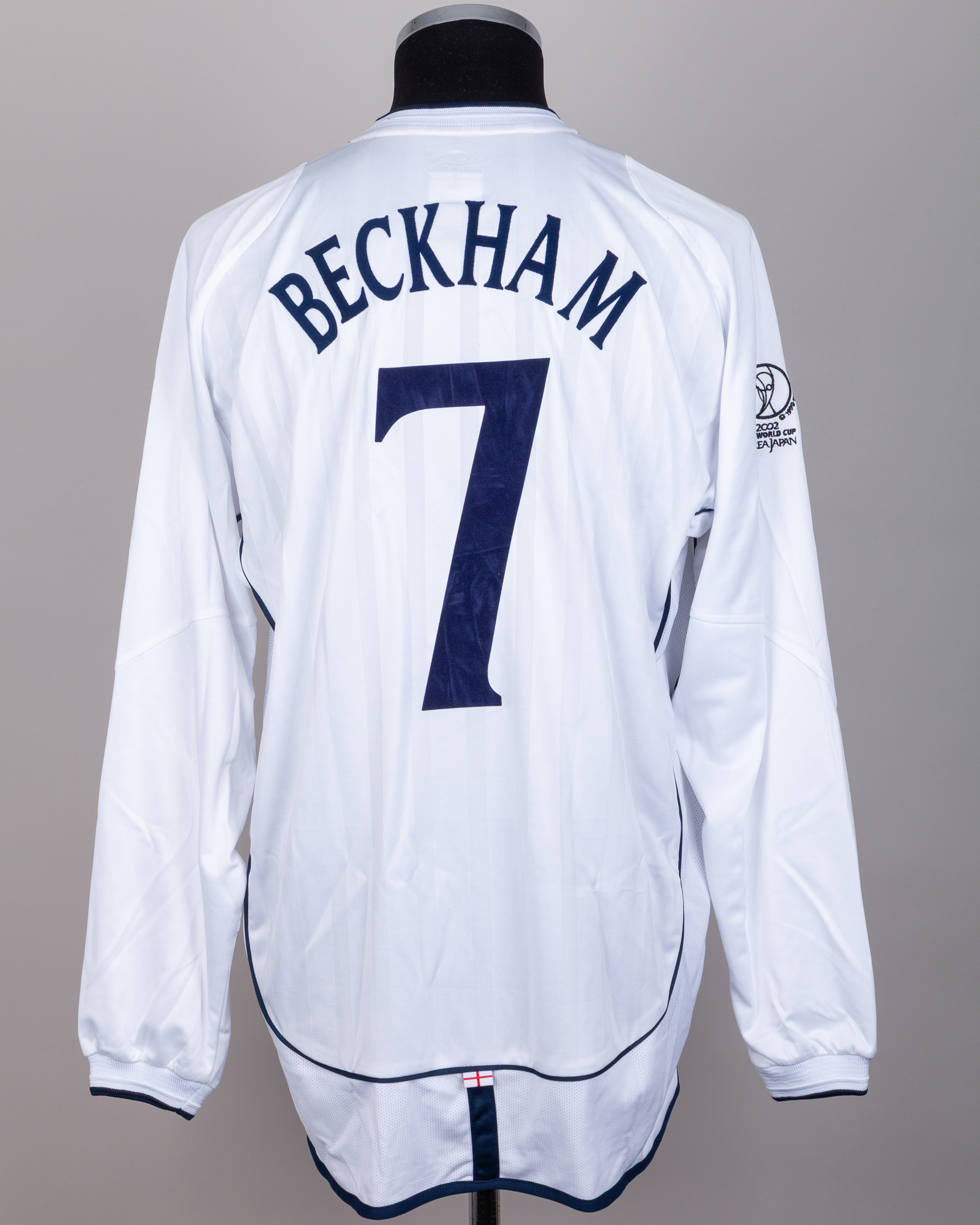 David Beckham white No.7 England v. Sweden match issued World Cup