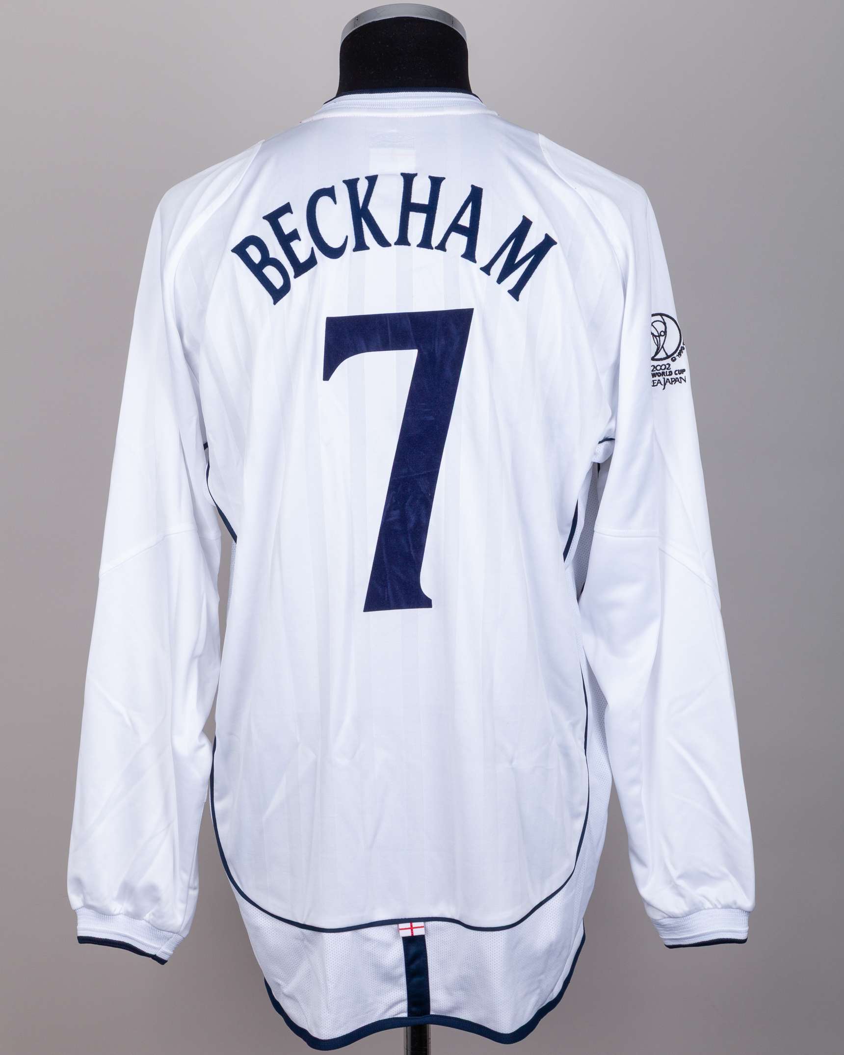 David Beckham white No.7 England v. Sweden match issued World Cup