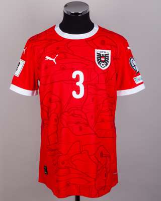 Kevin Danso red and white No.3 Austria short-sleeved shirt, 2024