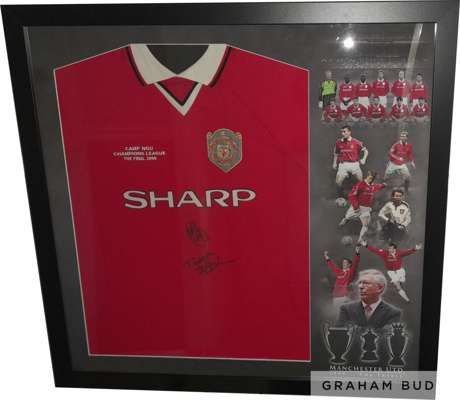 Manchester United 1999 Champions League winners signed framed shirt display by both goal scorers Teddy Sheringham & Ole Gunnar Solskjaer, 
 United wou