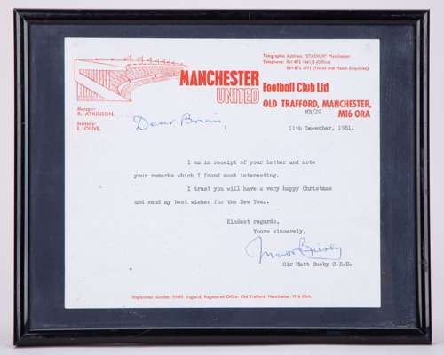 Matt Busby signed and typed Manchester United headed letter, 11th December 1981
