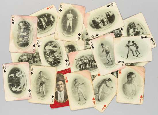 James Jeffries Championship Souvenir boxing playing cards, American, circa 1909,
 22 from the original deck of 52, the reverse of each featuring a nam