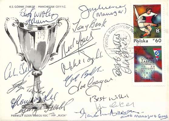 Manchester City 1969-70 European Cup Winners Cup Final team signed Polish FDC featuring 14 autographs of the City squad, 
 also comes with four spare 