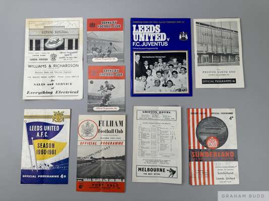 A collection of Leeds United home and away programmes, 
 along with two Charles Buchan Football Monthly's, three Sports Express and a Sir Alf Ramsay P
