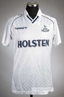 Terry Fenwick white Tottenham Hotspur no.4 home jersey, season 1988-89,
 Hummel, short-sleeved with club crest and sponsor logo, reverse numbered 4