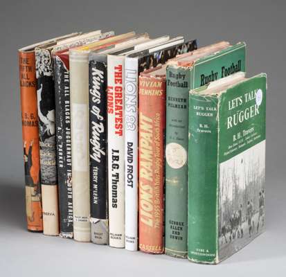 Extensive collection of rugby union library of books,
 with good content relating to New Zealand All Blacks, British & Irish Lions, players and nation
