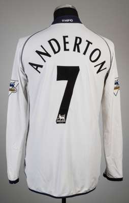 Darren Anderton white Tottenham Hotspur no.7 home jersey, season 2003-04,
 Kappa, long-sleeved with BARCLAYCARD PREMIERSHIP sleeve badges, club crest 