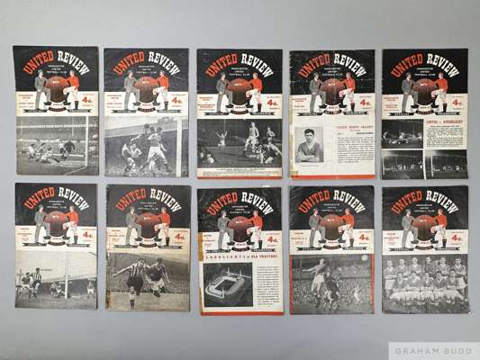 Complete run of Manchester United home league match programmes, 1956-57
 including R.S.C. Anderlecht, 26th September, Borussia Dortmund, 17th October,