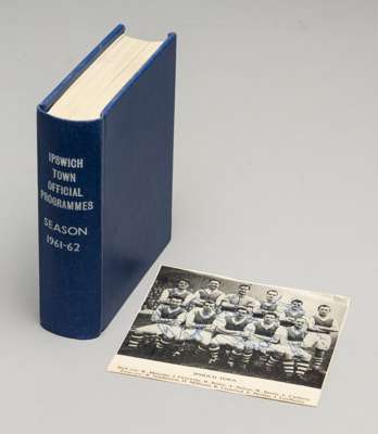 Bound volume of home programmes for Ipswich Town's 1961-62 Football League Division One winning season together with autographs of the championship te