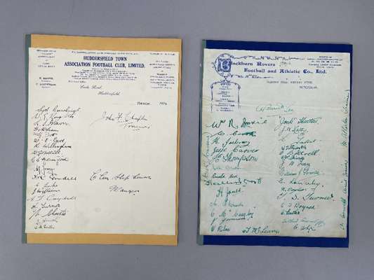 Autograph pages on club letterhead Blackburn 1932-33, 
 33 signatures in ink, include Crook, Carver, Dix, Jones, etc.; sold with Huddersfield letterhe