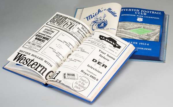 Two bound volumes of Everton FC home programmes seasons 1953-54 (THE CLUB’S PROMOTION SEASON) and 1962-63 (DIV 1 CHAMPIONSHIP SEASON),
 both volumes w