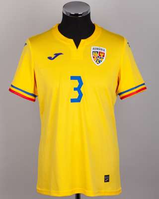 Radu Dragusin yellow, blue and red No.3 Romania short-sleeved shirt, 2025