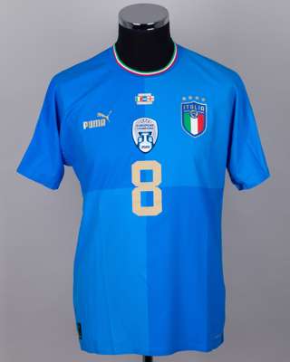 Jorginho blue No.8 Italy v. England match issued short-sleeved shirt, 2022
