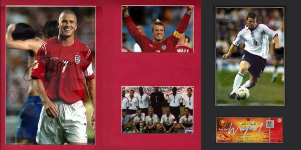 David Beckham & Wayne Rooney signed photographic framed displays, both featuring the players in action for England, framed & glazed, measuring 64 by 5