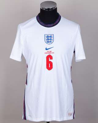 Michael Keane white No.6 England v. Iceland short-sleeved shirt, 2020