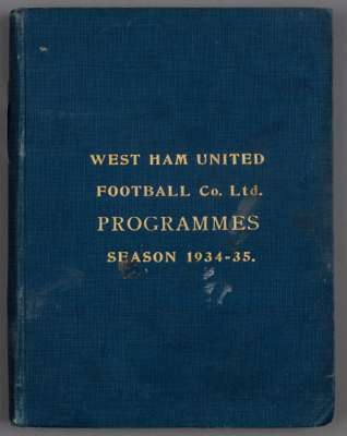 Bound volume of West Ham United home programmes season 1934-35,
 the volume commencing with the AIK Stockholm match 26th Nov VIP edition 4-pager withi