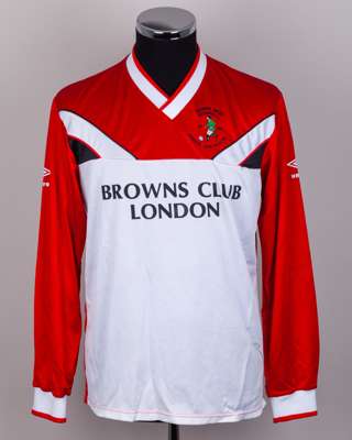 Darrin Coyle white and red No.2 George Best Testimonial match worn long-sleeved shirt, 1988