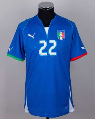 Alessandro Diamanti blue No.22 Italy v. Brazil match issued short-sleeved shirt, 2013