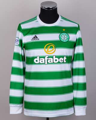 James Forest green and white No.49 Celtic match prepared long-sleeved shirt, 2021
