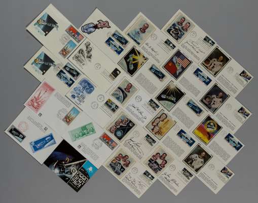 A collection of U.S. Space Achievements First Day Issue cards, 
 including Apollo 11 Launch, Apollo 11 Moonlanding, Apollo 11 Splashdown, set of five 