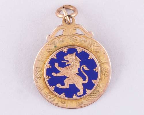 James Quinn 9ct gold and enamel Scotland v. England medal, 1912