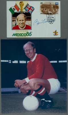 BOBBY CHARLTON WORLD CUP MEXICO 1986 AUTOGRAPHED FOOTBALL FIRST DAY COVER WITH COLOUR PHOTOGRAPH  

Sir Robert Charlton CBE (born 11 October 1937) is 