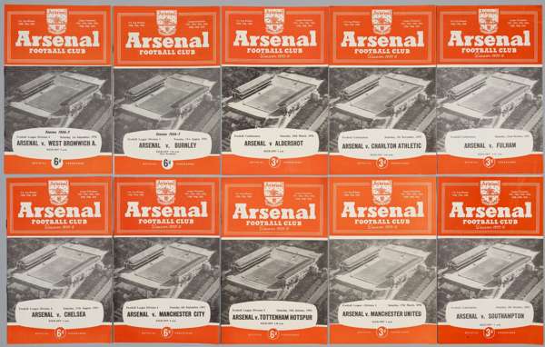 Arsenal home programmes, seasons 1955-56 and 1956-57,
 both full set of first team and reserves programmes, 1955-56 first team (21) including four-pag