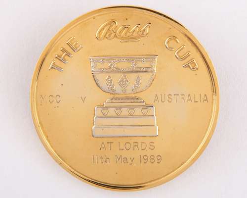 Dickie Bird yellow-metal MCC v. Australia The Bass Cup 1989 cricket medal