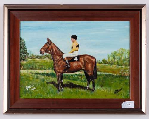 W J Nowne (British, 20th century) oil painting of the racehorse Arkle with Pat Taaffe up