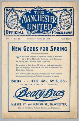 The very scarce 'Khaki' F.A. Cup Final programme Chelsea v Sheffield United, played at Manchester United's Old Trafford ground, 24th April 1915,
 16-p