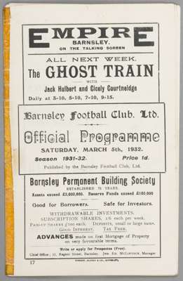 Barnsley v Bradford Park Avenue programme 5th March 1932,  

F.L. Division Two fixture