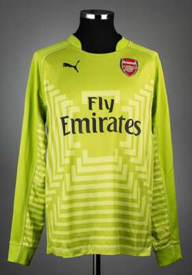 Emiliano Martinez green Arsenal Emirates Cup no.50 goalkeeping jersey v Benfica, played at Emirates Stadium, 2nd August 2014,
 match issue, Puma, long