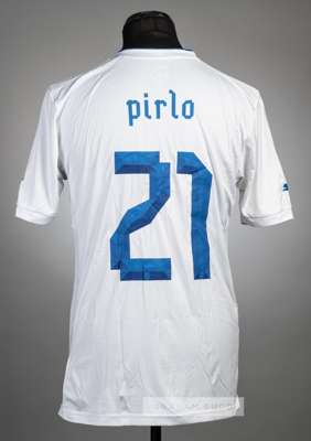 Andrea Pirlo white and blue Italy no.21 jersey from the friendly v Nigeria, at Fulham's Craven Cottage ground, 18th November 2013,
 Puma, short-sleeve